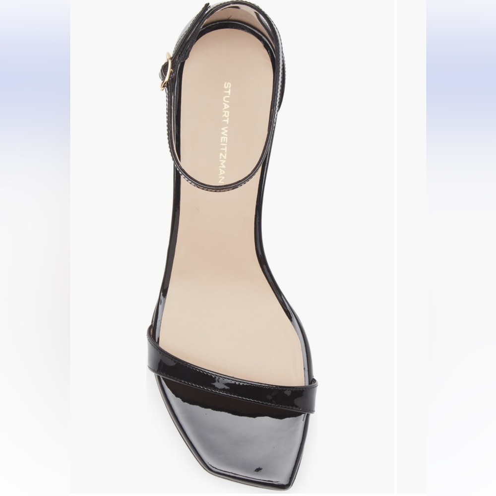 NWT Stuart Weitzman Nudistcurve 50 Black Patent Leather Wedges Sandals 7 - Picture 3 of 11